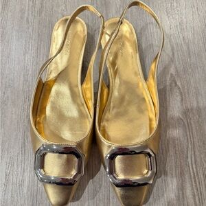Ann Taylor Gold Slingback Heels with Silver Accent